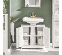 SoBuy Meuble sous-Lavabo, Meuble sous Vasque avec Étagères Ajustables, Meuble de Salle de Bain en MDF, pour Colonne lavabo, Rangement avec Portes Anti-humidité, Blanc, L60xP35xH58 cm, FRG237-II-W