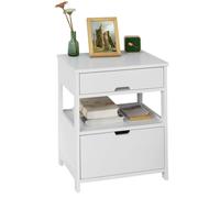 Sobuy® Frg258-W Table De Chevet Bout De Canapé Table D'appoint Avec 2 Tiroirs Et 1 Étagère De Rangement ¿ Blanc Blanc