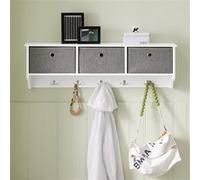 SoBuy FRG282-W Porte-manteau mural Porte-manteau d'entrée Patère Étagère suspendue avec 3 paniers et 5 crochets Porte-manteau blanc LHT environ : 100x30x20cm