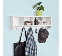SoBuy FRG48-L-W Portemanteau Étagère Murale Porte-manteau Salle de Bain Meuble d’Entrée avec 4 Compartiments de Rangement+5