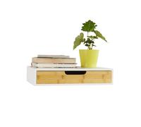 Sobuy® Frg92-Wn Étagère Murale Avec Tiroir En Bois Et Bambou, Armoire À Clés, Porte-Clés Meuble D'entrée De Rangement L40xp24xh8cm
