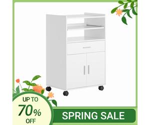 SoBuy FSB09 armoire de cuisine chariot de cuisine armoire en rouleau chariot à boissons armoire à micro-ondes avec un toboggan Ivoire