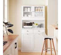 SoBuy FSB101-W Armoire haute avec portes vitrées & compartiment basculant Armoire de cuisine avec compartiment micro-ondes, Buffet Commode avec portes & tiroirs Blanc 92x180x40cm