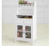 SoBuy FSB24-W Armoire à vin Sideboard avec étagère à vin et porte verre à vin Armoire de cuisine avec 1 tiroir et 2 portes Highboard blanc