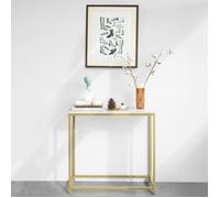 SoBuy FSB29-G Table Console Table d’Entrée Effet Marbre Cadre et 4 Pieds en Fer Haute Qualité - L80cm x P30cm x H75cm - Doré