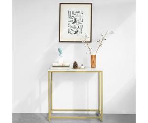 SoBuy FSB29-G Table Console Table d’Entrée Effet Marbre Cadre et 4 Pieds en Fer Haute Qualité - L80cm x P30cm x H75cm - Doré