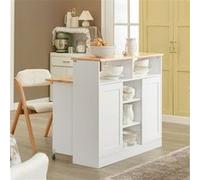 SoBuy FSB36-WN Buffet de Rangement Placard de Cuisine Ilot de Cuisine Armoire de Cuisine avec Portes Coulissantes et Plan de Travail Extensible