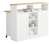 SoBuy FSB36-WN Sideboard avec portes coulissantes Ilot de cuisine avec plan de travail extensible Armoire de cuisine Armoire de salon Commode blanche LHT env. 110x97x66cm