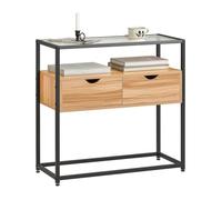 SoBuy FSB54-N Table Console avec 2 Tiroirs, Surface en Verre Transparent, Couleur Bois, 81 x 35 x 78 cm