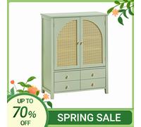 Buffet d'Entrée - SoBuy - 4 Tiroirs et 2 Portes en Ploy Rotin - Meuble à chaussures Vert - 70 x 34 x 90 cm, FSB72-GR