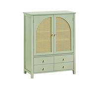Sobuy Fsb72-Gr Meuble D'entrée, Meuble De Rangement, Armoire À Chaussures, Commode À Chaussures Avec 4 Tiroirs Et 2 Portes En Ploy Rotin, Vert Multicolore