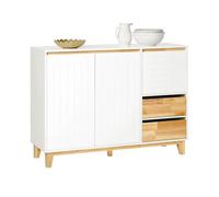 SoBuy FSB75-WN Buffet de Cuisine sur Pieds avec 3 Portes et 2 Tiroirs Couleur Bois, Blanc, L120xP40xH90 cm