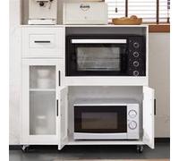 SoBuy FSB78-W Meuble Micro-Ondes Buffet Commode sur roulettes Armoire de Cuisine Blanc G