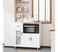 Sobuy Fsb78-W Meuble Micro-Ondes Buffet Commode Sur Roulettes Armoire De Cuisine Multi-Rangement Avec 3 Portes, 1 Tiroir, 1 Compartiment Multicolore