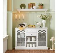 Sobuy Fsb79-W Buffet Armoire De Cuisine Avec 2 Portes Vitrées, 2 Tiroirs, 2 Compartiment, Meuble De Rangement, Salon -120x39x78 Cm, Blanc Multicolore