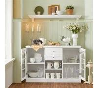 SoBuy FSB79-W Buffet de Cuisine avec 2 Portes Vitrées, 2 Tiroirs, 2 Compartiment -120x39x78 cm, Blanc