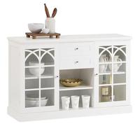 SoBuy FSB79-W Buffet de Cuisine avec 2 Portes Vitrées, 2 Tiroirs, 2 Compartiment -120x39x78 cm, Blanc