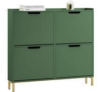 SoBuy FSR100-SY Boite à chaussures avec 4 abattants Etagère à chaussures avec 8 étagères Armoire à chaussures étroite Commode à chaussures Rangement pour chaussures Vert foncé LHP env. 100x90x19cm