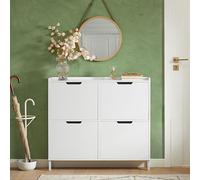 SoBuy FSR100-W Boite à chaussures avec 4 abattants Armoire à chaussures Etagère à chaussures avec 8 étagères Commode à chaussures blanche LHT env. : 100x91x19cm