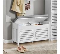 SoBuy FSR102-W Meuble Bas Entrée avec Coussin Rembourré Confortable avec Coffre Intégré et 2 Portes 90x33x80 cm