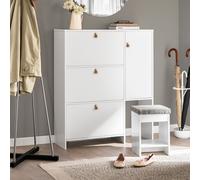 SoBuy FSR107-W Boite à chaussures avec 3 abattants Armoire à chaussures avec tabouret Etagère à chaussures Commode à chaussures Rangement à chaussures blanc