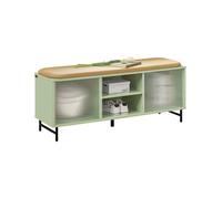 SoBuy FSR115-GR Meuble Entrée sur Pieds avec 2 Compartiments et 2 Portes Coulissantes en Verre, 110x34x46 cm, Vert