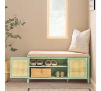 SoBuy FSR129-GR Banc sur pieds avec 3 Tiroirs, 1 Coussin Rembourré et 2 Portes Aspect Grille 100 x 34 x 46 cm, Vert