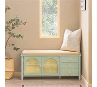 SoBuy FSR129-GR Banc de Rangement, Meuble Banc à Chaussures avec 3 Tiroirs, 1 Coussin Vert G