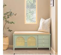 SoBuy FSR129-GR Banc sur pieds avec 3 Tiroirs, 1 Coussin Rembourré et 2 Portes Aspect Grille 100 x 34 x 46 cm, Vert