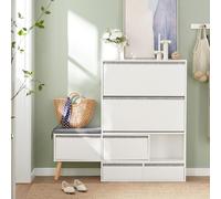 SoBuy FSR134-W Boite à chaussures basculante avec 2 abattants, 2 portes et 2 tiroirs Armoire d'entrée Armoire à chaussures avec banc Banc à chaussures avec assise Poids approximatif : (92-124) x115x24