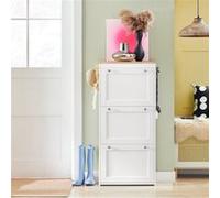 SoBuy FSR144-WN Meuble à Chaussures à 3 Abattants Meuble de Rangement à Chaussures Meuble d'Entrée Coffre de Rangement avec 2 Crochets Blanc G