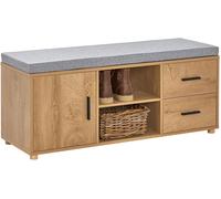 Sobuy Fsr148-N Banc De Rangement À Chaussure, Banc À Chaussures Avec Coussin Rembourré, 2 Compartiments, 1 Porte Et 2 Tiroirs, Naturel Multicolore