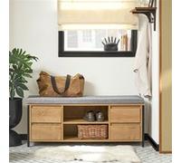 SoBuy Banc de Rangement à Chaussure Meuble d'entrée Rangement Commode à Chaussures avec Siège Armoire à Chaussures avec Coussin et Tiroirs, Noir-Naturel, 110 x 35 x 45 cm, FSR149-N