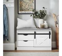 FSR153-W Banc à Chaussures, Meuble d'entrée, Banc de Rangement, Meuble à Chaussures avec Coussin Rembourré, 2 Tiroir, 2 Etagères