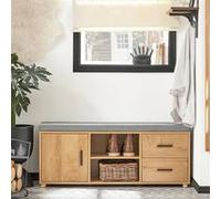 SoBuy Banc de Rangement, Banc à Chaussures, Meuble de Rangement pour Entrée avec Coussin Rembourré, 2 Portes Coulissante et Façades Rotin Tissé, 110 x 40 x 49 cm, FSR154-N