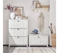 SoBuy FSR161-W Banc à Chaussures avec Coussin Rembourrée , Banc de Rangement Meuble Chaussures pour Entrée Blanc G