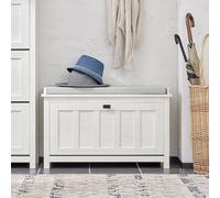 SoBuy Banc à Chaussures Rembourré - Meuble Chaussure Entrée avec Abattant Réglable et Coussin Confortable - Banc Rangement Chaussures pour Entrée - Blanc Vintage 80x30x50cm 150kg - FSR161-W