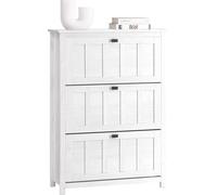 SoBuy FSR162-W Benne à chaussures avec 3 abattants Armoire à chaussures étroite Rangement à chaussures Étagère à chaussures avec 6 étagères Commode à chaussures Blanc vintage