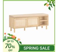 SoBuy Banc Chaussures Entrée Meuble Chaussures Banc de Rangement Chaussures Banc de Rangement avec Coussin Rembourré, Étagères et 2 Portes Coulissantes, 121x35x49 cm, FSR163-N