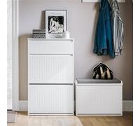 SoBuy - Meuble à chaussures FSR165-W - 2 abattants 1 tiroir séparateur réglable - Blanc 61x26x100 cm