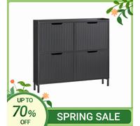 SoBuy FSR177-L armoire à chaussures à 4 rabats étagère à chaussures étroite 4 étagères surface commode à chaussures étagère à chaussures noir
