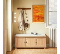 SoBuy Banc à Chaussures FSR188-N avec Coussin rembourré, 3 Portes et 4 Compartiments Ouverts, Meuble Bas Entrée, L104 x P35 x H47 cm