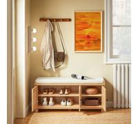 SoBuy FSR188-N Siège commode Banc avec espace de rangement Banc à chaussures avec coussin d'assise Coffre à chaussures avec 2 portes et un panier Naturel LHP env. 104x47x35cm