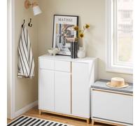 SoBuy FSR190-WN Sideboard Armoire à chaussures Commode Armoire d'entrée Buffet Cuisine Commode de rangement Armoire à chaussures étroite Blanc naturel LHT env. 80x85x34cm