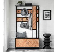 SoBuy Meuble d’Entrée avec Banc, 1 Barre et 5 Crochets, Porte-Manteaux, Vestiaire, Cintre, pour Couloir, Chambre, Salon, Style Industriel, Couleur Naturel et Noir, L100xP40xH180 cm, FSR194-N Noir