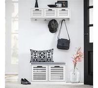 SoBuy Banc Chaussures Entrée Rangement - Meuble à Chaussures avec Coussin Rembourré et 2 Portes - Banc d’Entrée en Bois pour Couloir - 71x35x43cm, Blanc, FSR23-II-W