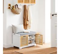 SoBuy FSR23-II-WN Armoire à chaussures avec assise Banc avec espace de rangement Banc d'entrée Coffre à chaussures Commode de siège Étagère à chaussures étroite Nature LHT env. 71x43x35cm