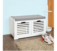 SoBuy Banc Chaussures Entrée Rangement - Meuble à Chaussures avec Coussin Rembourré et 2 Paniers - Banc d’Entrée en Bois pour Couloir - 71x34x43cm, 120kg Charge, FSR23-K-W
