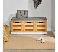 Sobuy® Fsr23-Wn Banc De Rangement Avec Coussin Rembourré Et 3 Cubes Meuble D'entrée Commode À Chaussure Banquette Meuble De Rangement Confortable