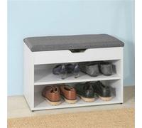 SoBuy Banc à Chaussures avec Rangement et Coussin Meuble Entrée à 2 Niveaux pour Chaussures, Banc de Rangement Gris 60x30x44cm